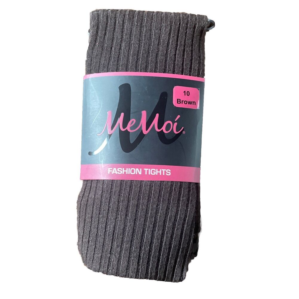 MeMoi MK-302 Cotton Ribbed Brown Opaque Tights Girls Size 10 NWT